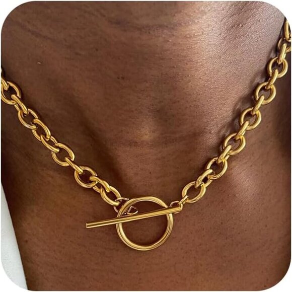 Jewelry - Dainty Chunky Gold Necklace with Unique Toggle Clasp - Jewelry Gift Ready